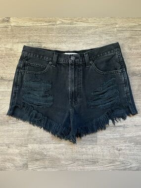 Abercrombie & Fitch Black Distressed Denim Shorts with Frayed Hem